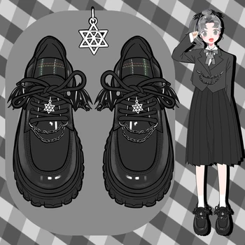 Amy ir Michael Kawaii Lolita Mary Jane batai Mielos merginos Studentai Rankų darbo juodi vintažiniai platforminiai batai Moterys Madingi siurbliai