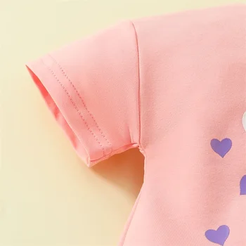 Baby Girls Romper Short Sleeve Crew Neck Bunny Letters Print Infant Bodysuit Velykiniai drabužiai