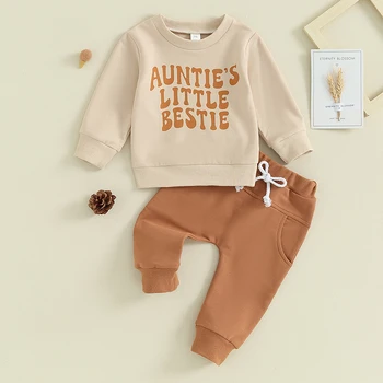 Baby Toddler Baby Boys marškiniai ilgomis rankovėmis Letter Print Džemperiai Kelnės 2Pcs Fall Žieminių drabužių komplektas