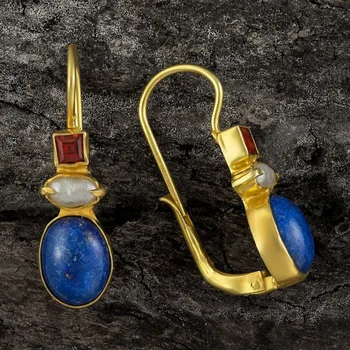 Klasikinė geometrija, inkrustuota mėlynais akmenimis Auskarai Etninis vintažinis auksas Metalo spalvos Vakarėlis Asmenybė Pakabinti auskarai moterims