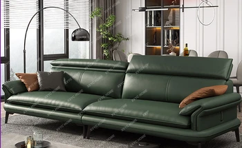 Minimalistinė odinė sofa Pirmojo sluoksnio karvės kailis Modernus minimalistinis mažas butas Tiesi svetainė