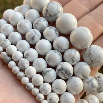 Natural White Howlite Stone Beads Round Smooth Pasidaryk pats laisvas tarpiklis Sruoga 15 colių 4/6/8/10mm Kaklo papuošalų papuošalų gamybai