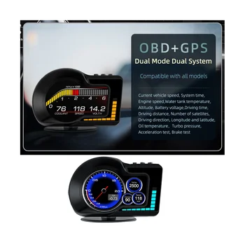 OBD2 EOBD daugiafunkcis LCD ekranas OBD+GPS HUD Automatinis kompiuteris Automobilio galvutė UP ekranas Realaus laiko spidometras visam automobiliui