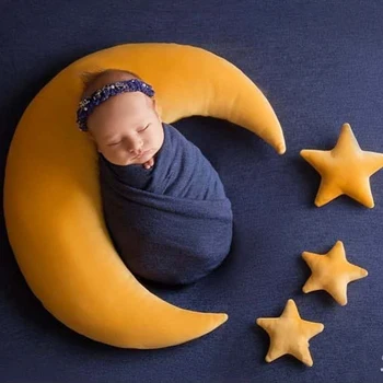 RISE-Baby Hat Pozuojanti Mėnulio pagalvė Žvaigždžių rinkinys Naujagimių fotografijos rekvizitai Kūdikių nuotraukų rekvizitai Priedai