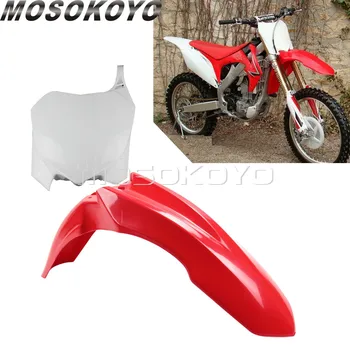 Red Motocross Enduro MX Front Fender Mudguards + White Number Plate Cover Honda CRF450R CRF250R CRF 250/450 R 2009-2013