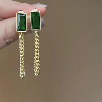 S925 Sidabrinė adata Korėjiečių mados adata Močiutė Žali cirkono auskarai Moteriški išskirtiniai lengvi prabangūs universalaus stiliaus auskarai