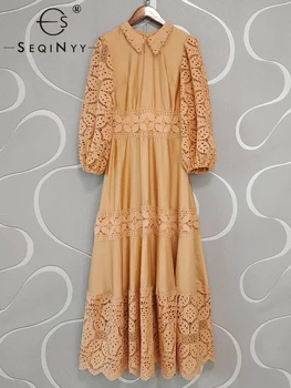 SEQINYY Bohemian Midi suknelė Vasaros pavasaris Naujas mados dizainas Moterų kilimo ir tūpimo takas Aukštos kokybės žibintų rankovės Vintažinė gėlė Tuščiavidurė