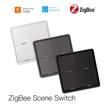 Tuya Smart ZigBee Scene Switch Wireless 4 Gang 12 Scene Button Controller Smart Life Battery Powered Automation Scenario