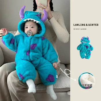 Vaikiškas kombinezonas žieminis sustorėjęs pliušinis medvilninis švarkas kūdikių drabužėliai monstrai animacinis mielas drabužis