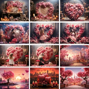 Valentino saldainių parduotuvė Fonai Vaikų mergaičių fotografijos rekvizitai Vaikų suaugusiųjų fotoskambučių dekorai Rožinės rožės širdies fonas