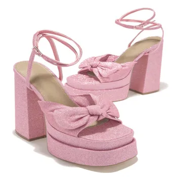 Vasariniai aukštakulniai Moteriški batai siūlomi Traf Moterys Sandalai Bowknot Design Sandale Ankle Strap Zapatos Strappy Sandalias Mujer