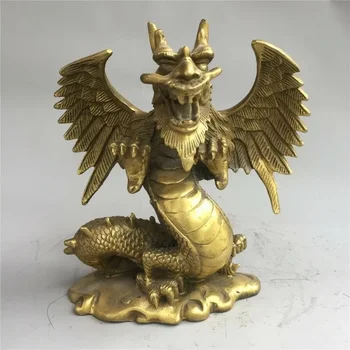 kinų senoji antikvarinė bronzinė žalvario palanki drakono geomancy dekoravimo statula